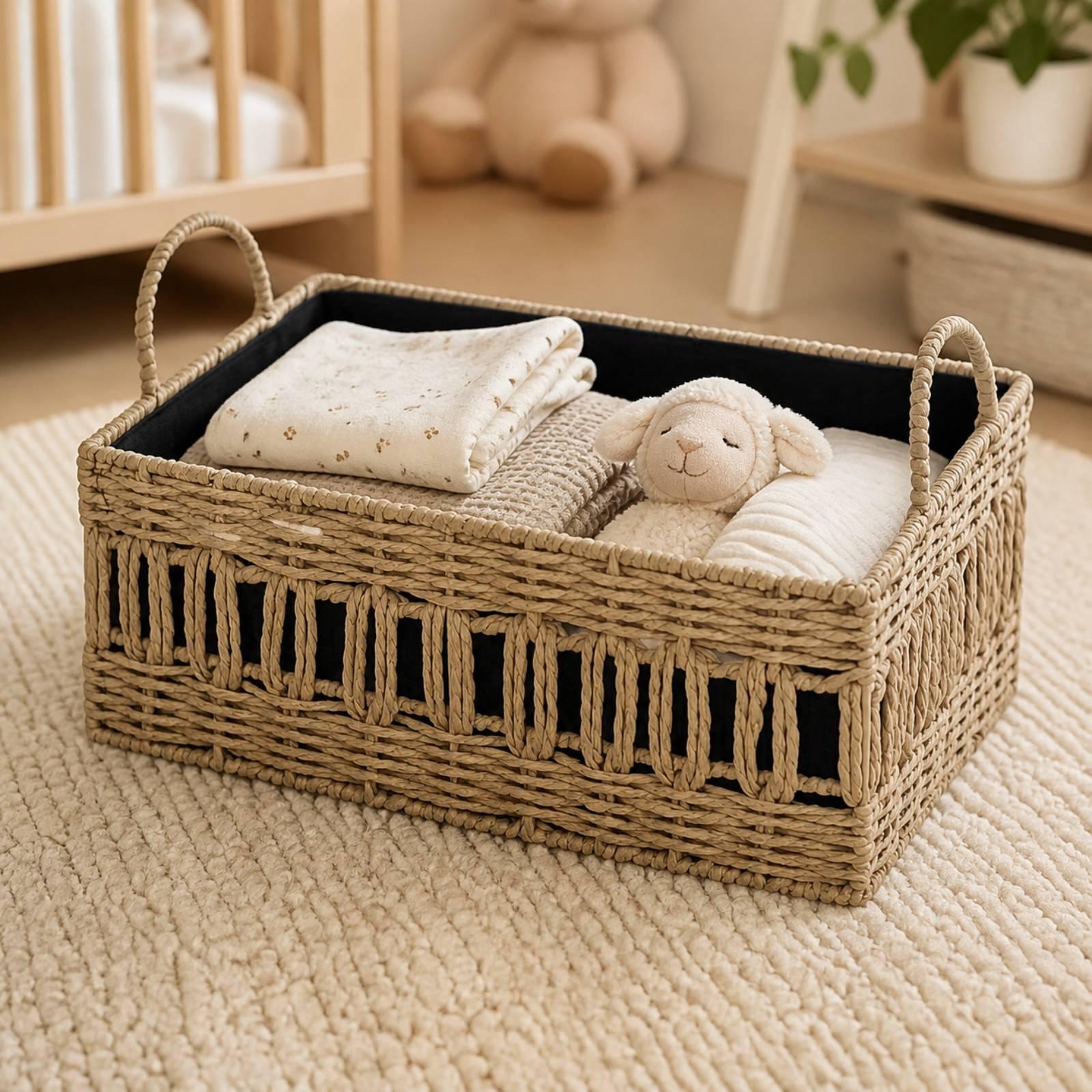 Baby Nursery Handles - Woven Storage Basket with Handles Rectangular