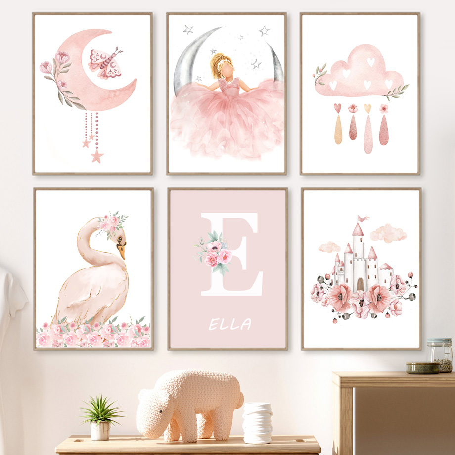 Baby Nursery Modern - Pink Angel Girl Sun Moon Cloud