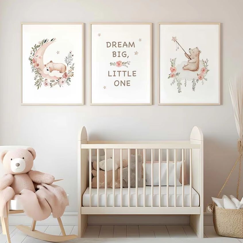 Baby Nursery Quotes Wall Art - Nursery Flower Wall Art, Cute Teddy