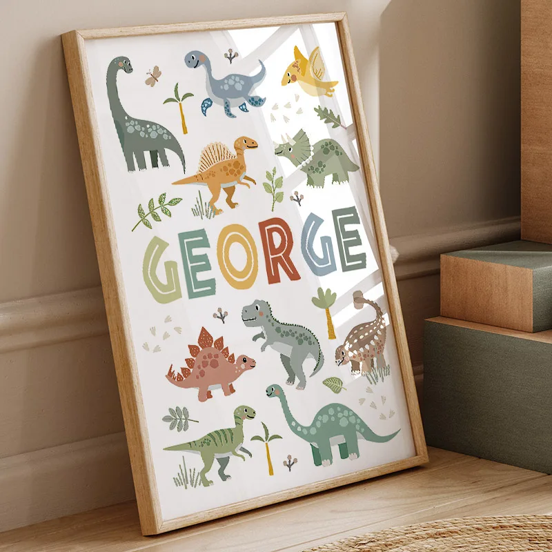 Baby Nursery Prints - Cute Dinosaur T-Rex Brachiosaurus Nursery Wall