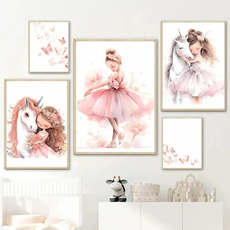 Baby Unicorn Nursery - Pink Ballerina Girl Unicorn Butterfly Poster