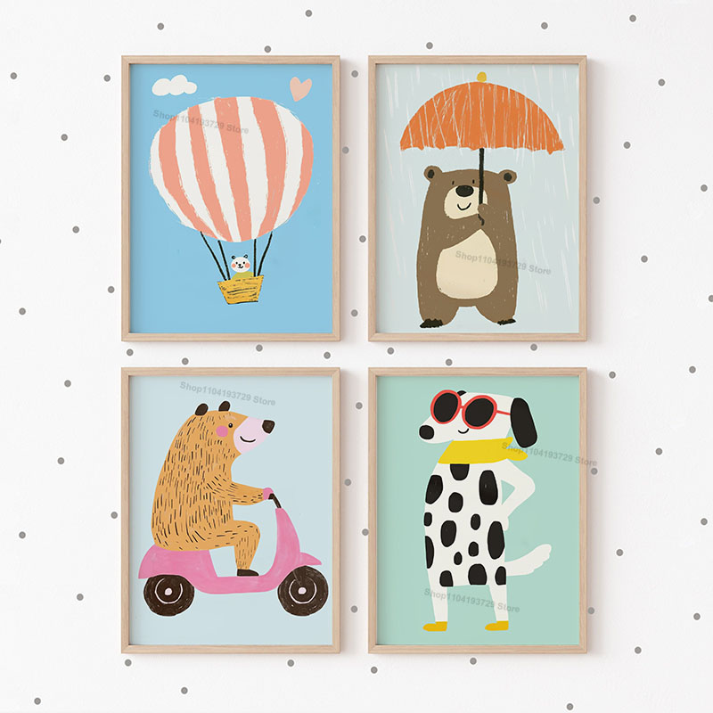 Baby Nursery Modern - Funny Animals Bear Tiger Dog Cartoon