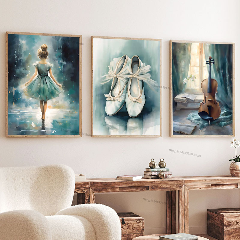 Baby Nursery Modern - Watercolor Ballet Girl Shoes Cello Nursery