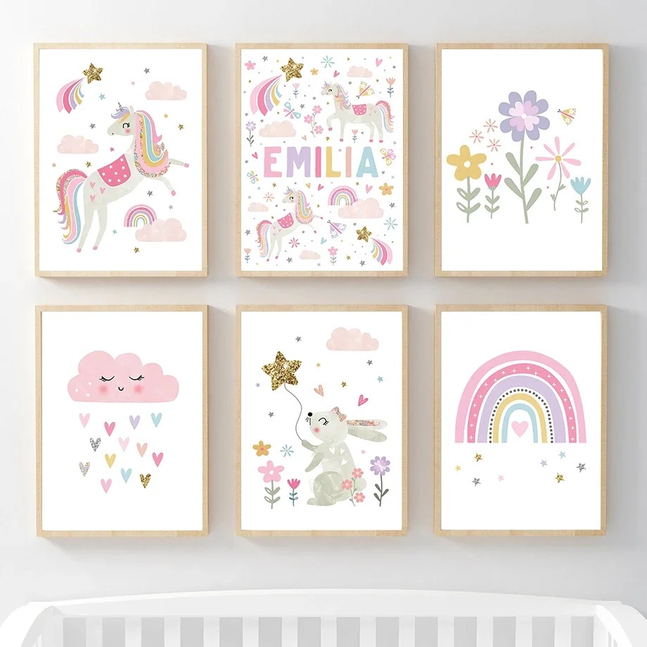 Baby Unicorn Nursery - Rainbow Cloud Flower Nursery Pink Unicorn
