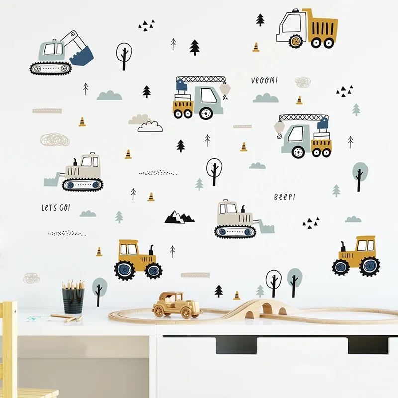 Baby Nursery Wall Stickers - Hand Drawn Cute Cars Cargo Truck