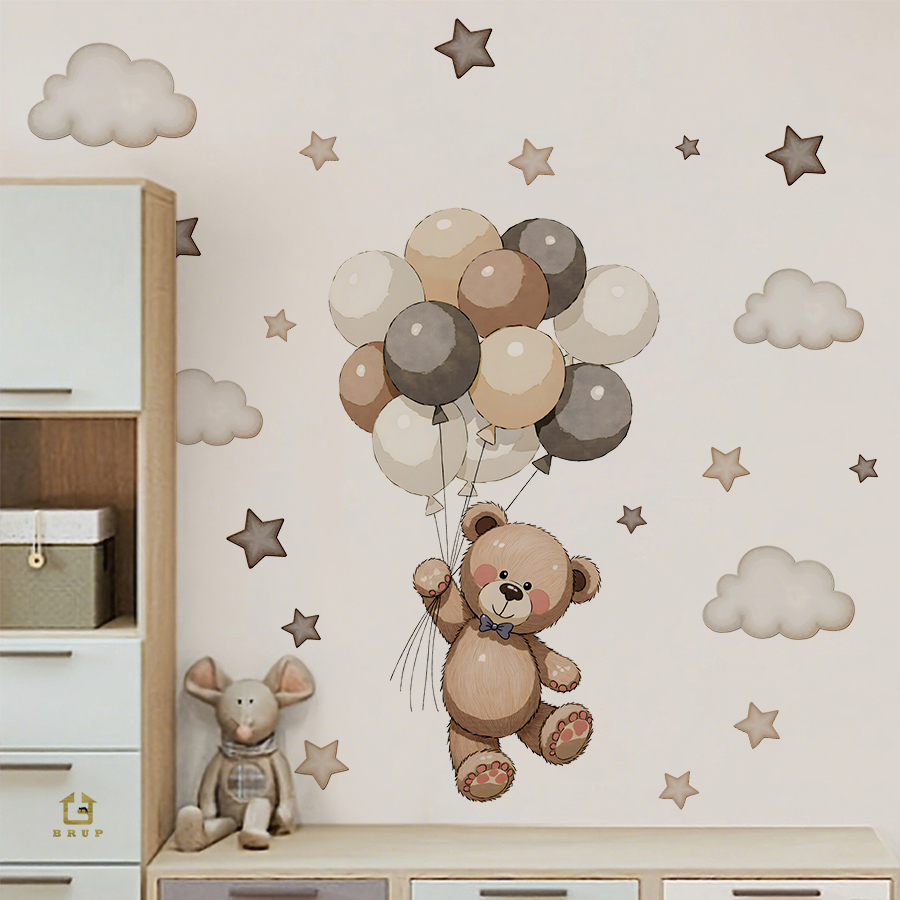 Baby Nursery Wall Stickers - Adorable Teddy Bear Wall Decals, Removable