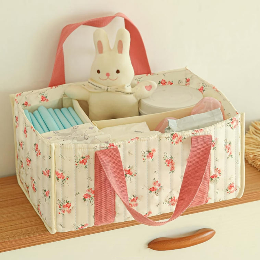 Baby Nursery Basket - Floral Diaper Caddy Organizer, Portable Nursery