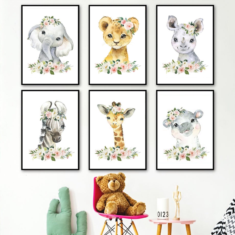 Floral Jungle Animals Canvas P - Baby Nursery Prints 评论和价格