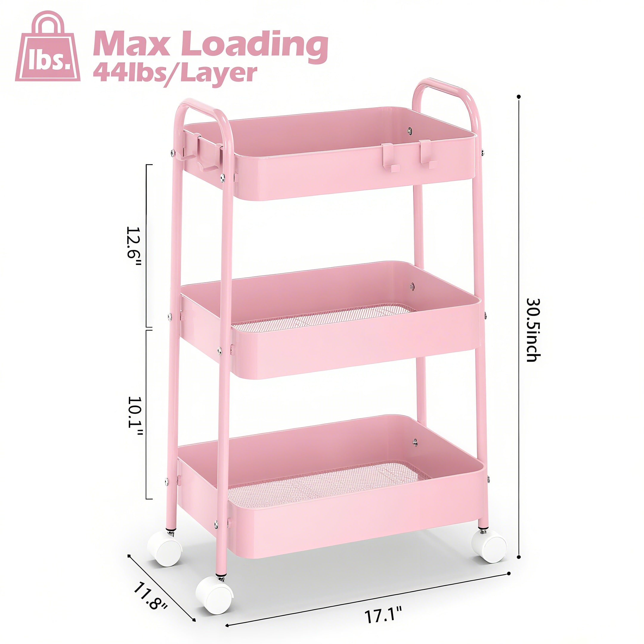 3 Tier Metal Rolling Cart With - Baby Nursery Basket 评论和价格