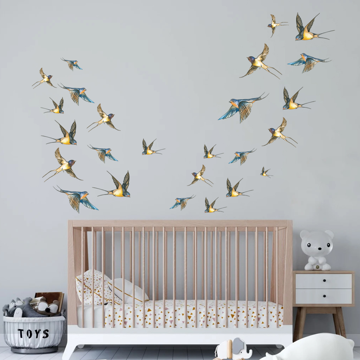 4Pcs Watercolor Multicolor Bir - Baby Nursery Modern 评论和价格