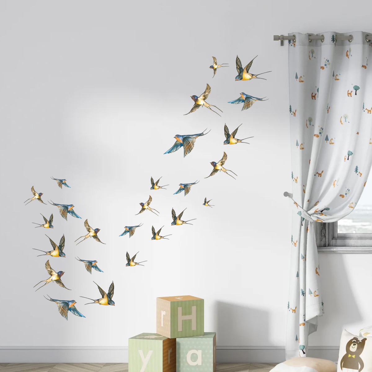 4Pcs Watercolor Multicolor Bir - Baby Nursery Modern 评论和价格