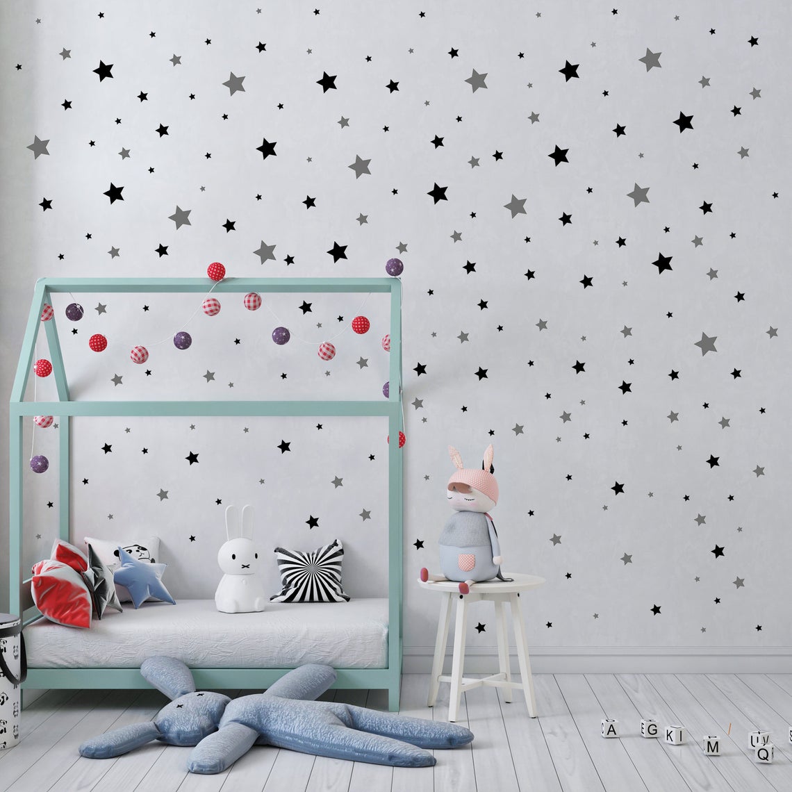 Cartoon 65Pcs Star Wall Sticke - Baby Nursery Wall Stickers 评论和价格