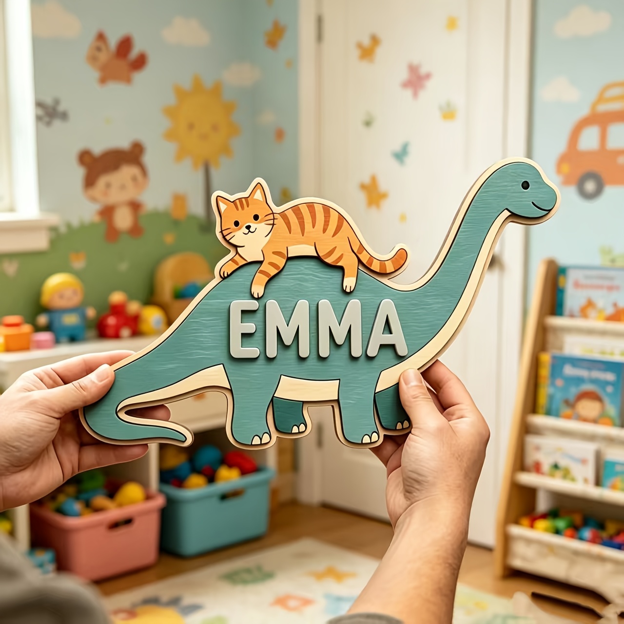 Personalized Cat Riding Dinosa - Baby Nursery Baby 评论和价格