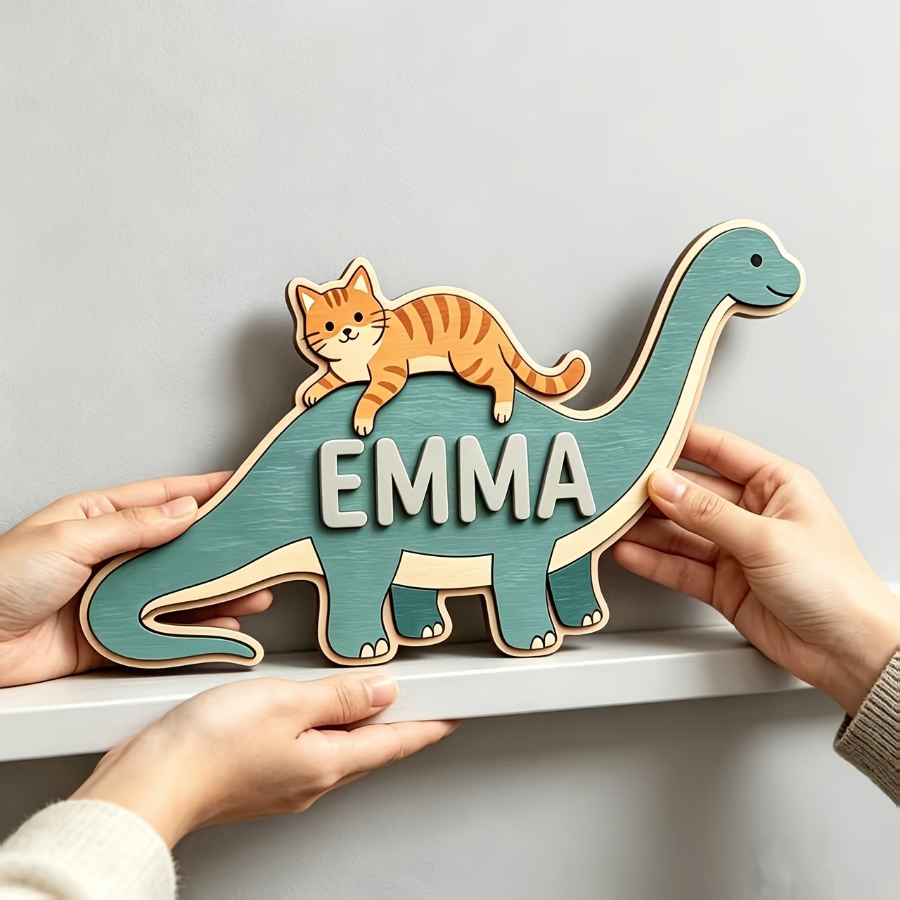 Personalized Cat Riding Dinosa - Baby Nursery Baby 评论和价格