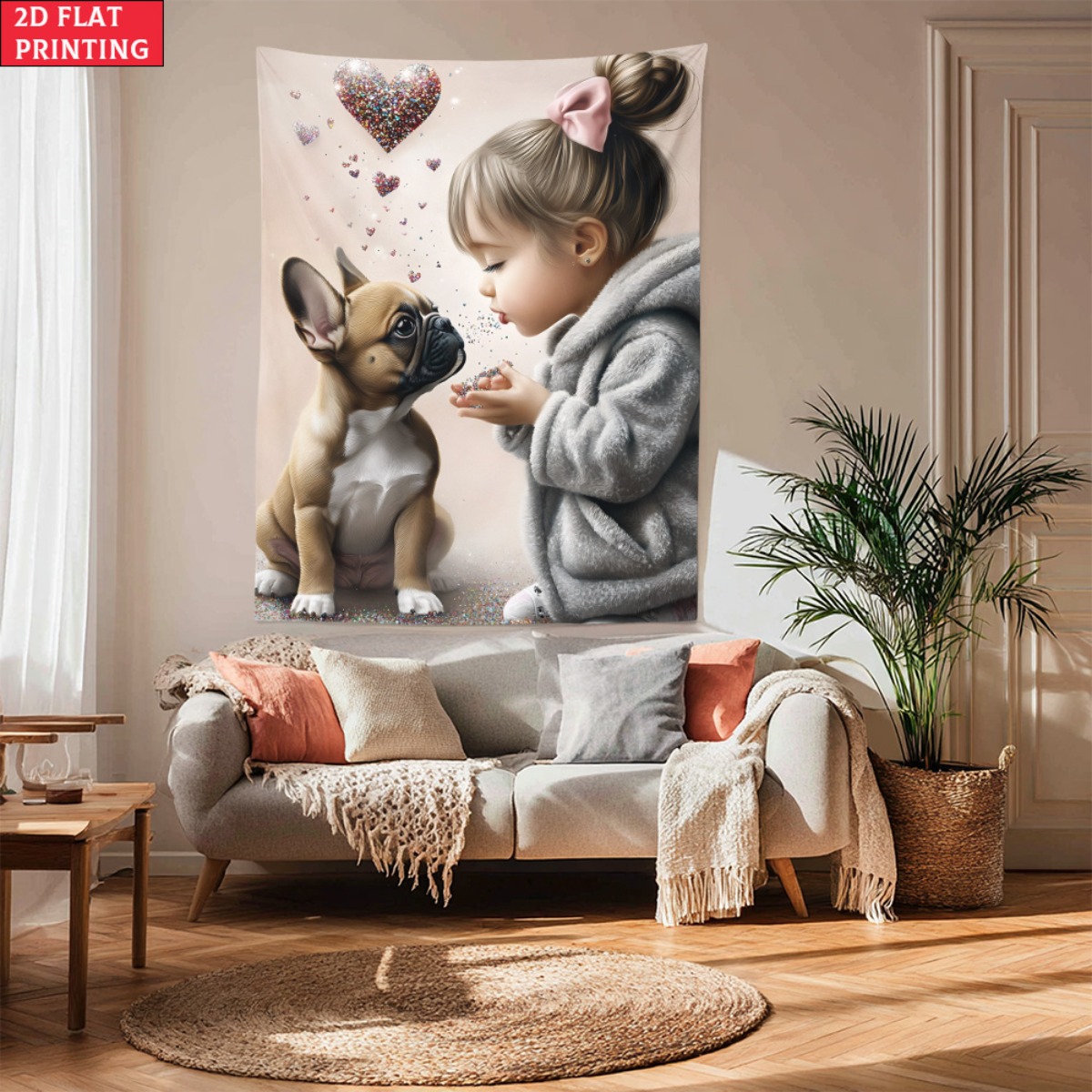 Girl with french bulldog puppy - Baby Nursery Modern 评论和价格