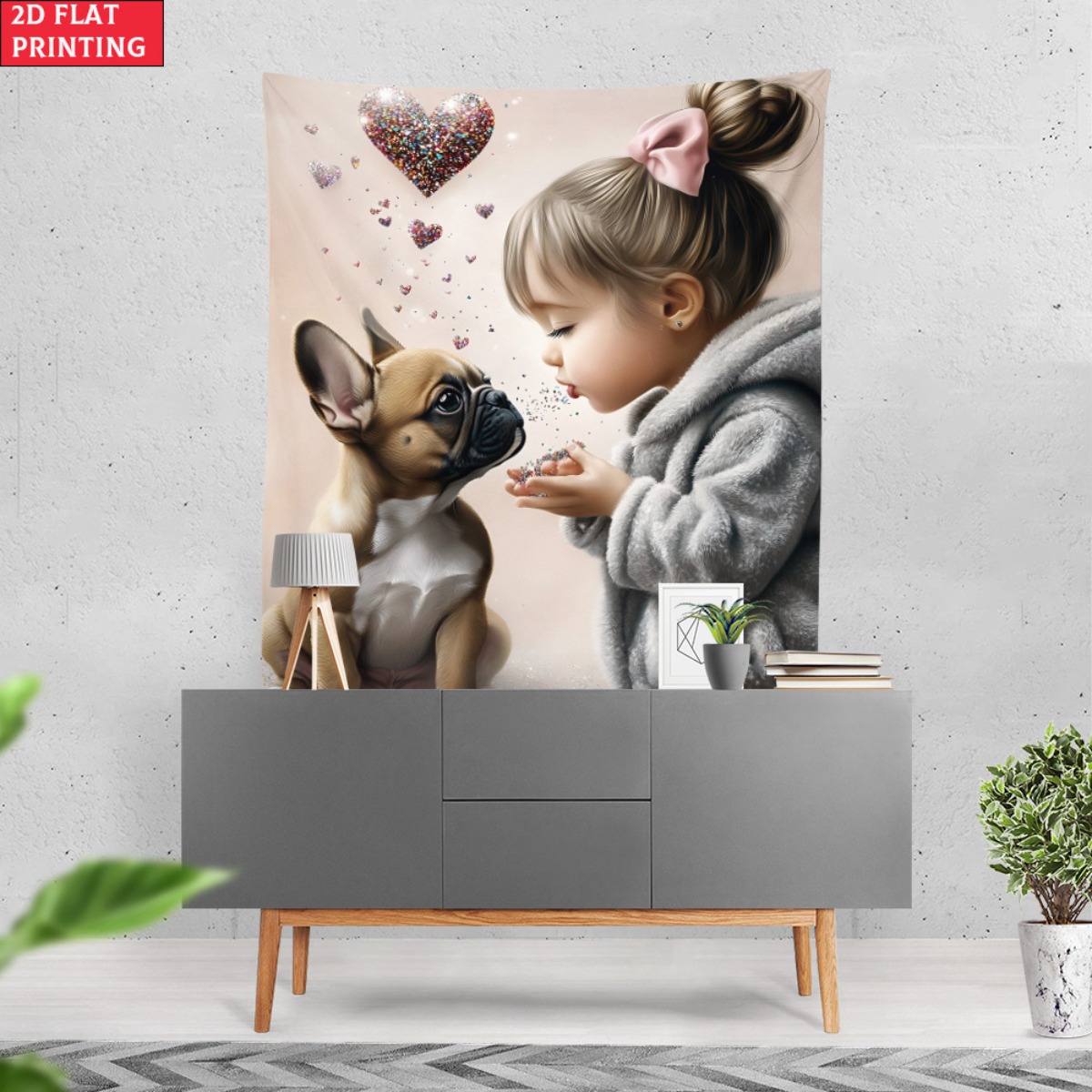 Girl with french bulldog puppy - Baby Nursery Modern 评论和价格