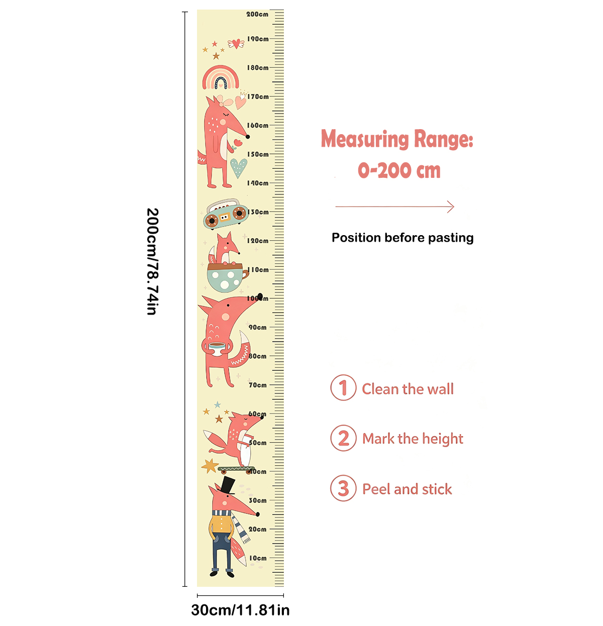 Lovely Animal Fox Kids Height  - Baby Nursery Wall Stickers 评论和价格