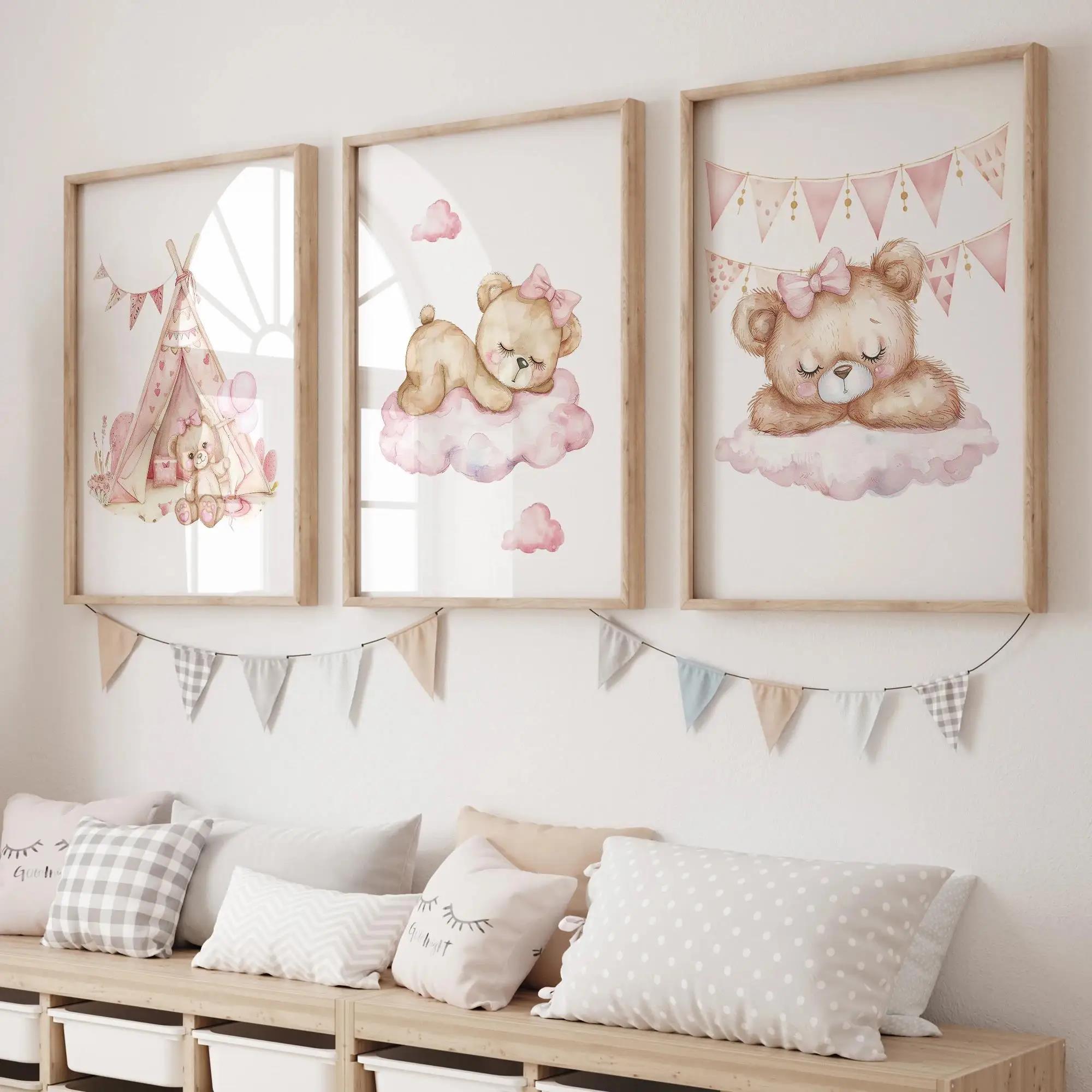 Pink Dream Bear Carousel Tent  - Baby Nursery Prints 评论和价格