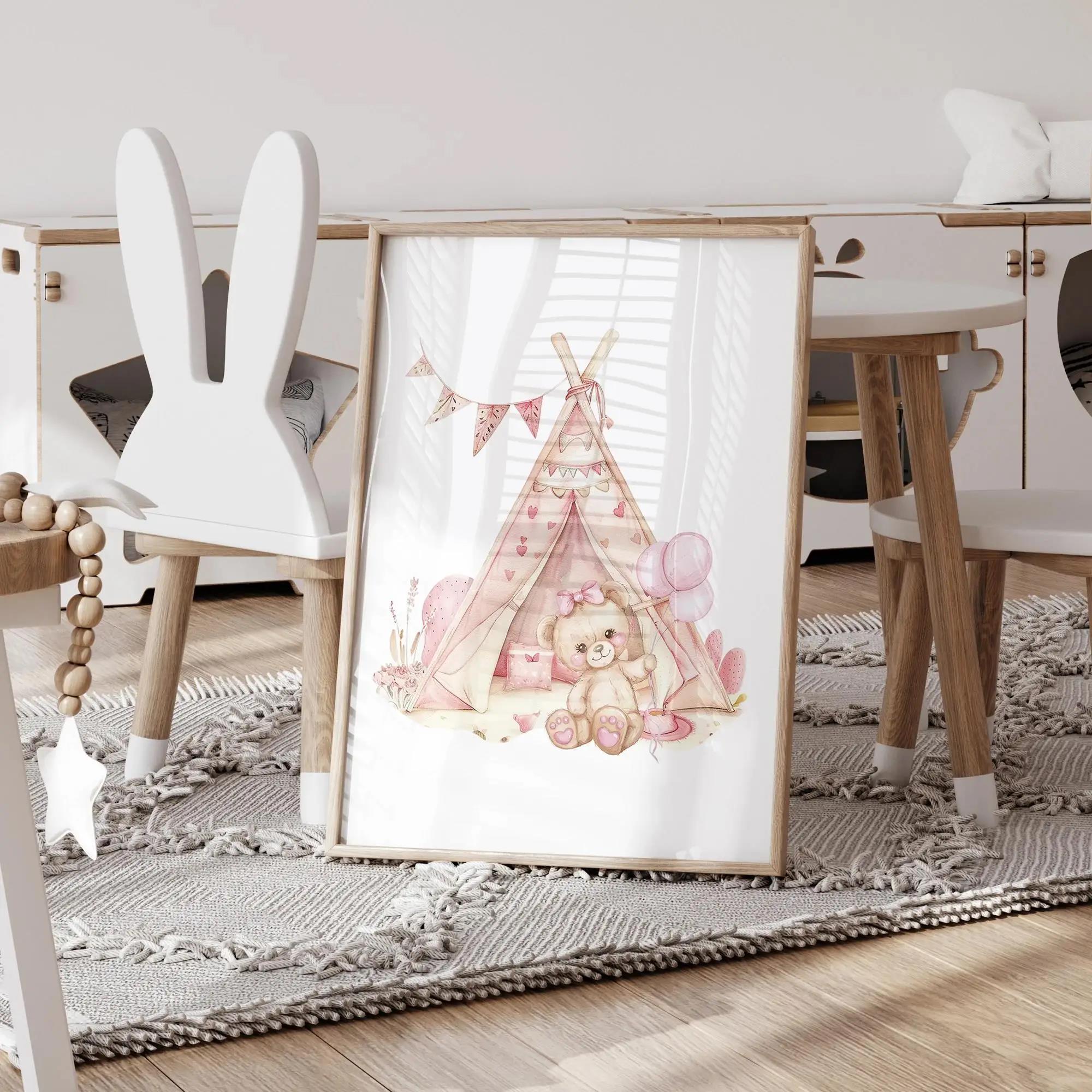 Pink Dream Bear Carousel Tent  - Baby Nursery Prints 评论和价格