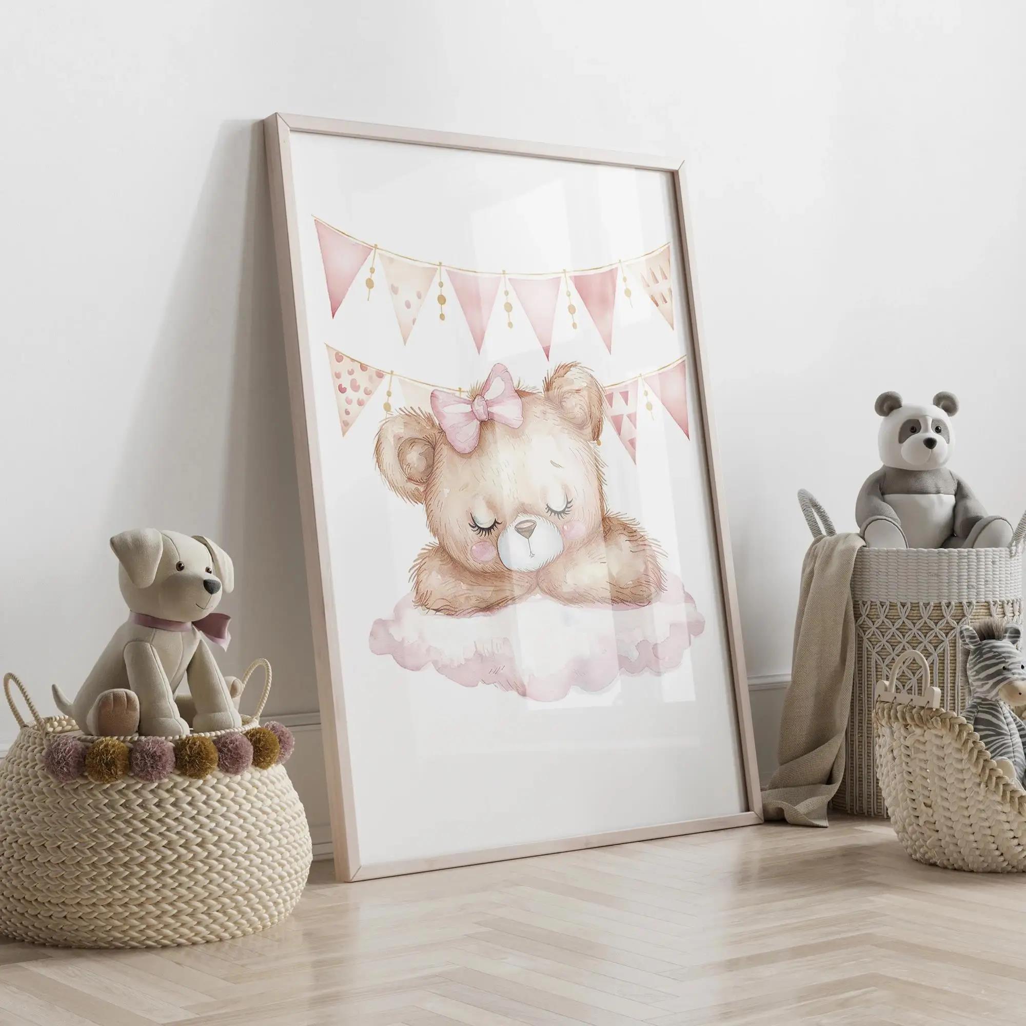 Pink Dream Bear Carousel Tent  - Baby Nursery Prints 评论和价格