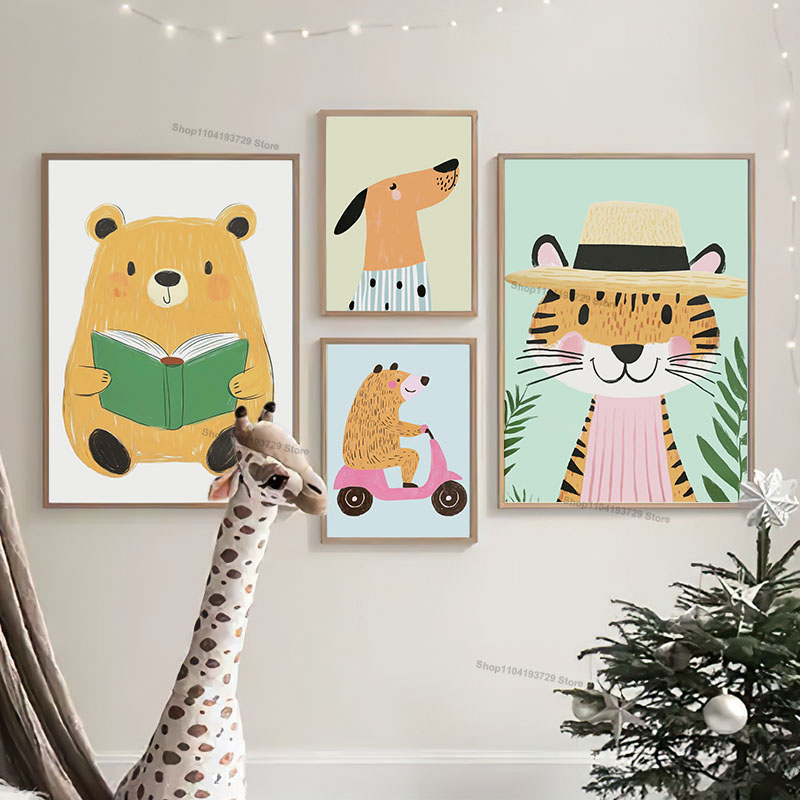 Funny Animals Bear Tiger Dog C - Baby Nursery Modern 评论和价格