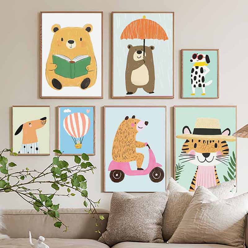 Funny Animals Bear Tiger Dog C - Baby Nursery Modern 评论和价格