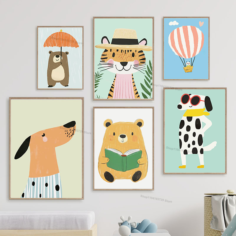 Funny Animals Bear Tiger Dog C - Baby Nursery Modern 评论和价格