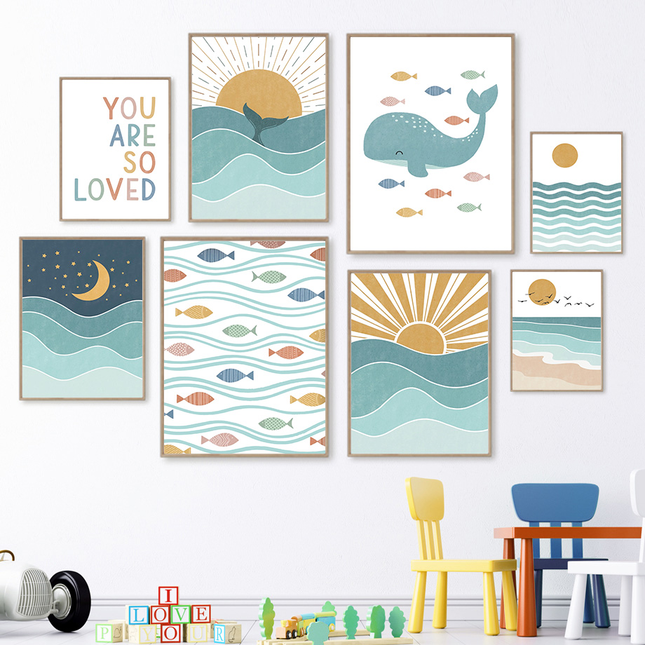 (2D canvas painting)  Fish Wha - Baby Nursery Quotes Wall Art 评论和价格