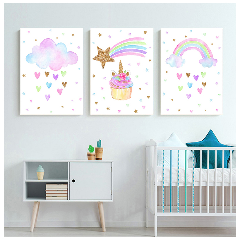 Rainbow Unicorn Wall Art Print - Baby Unicorn Nursery 评论和价格
