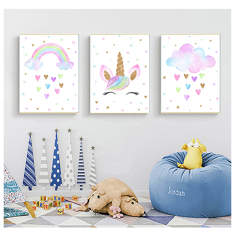 Rainbow Unicorn Wall Art Print - Baby Unicorn Nursery 评论和价格