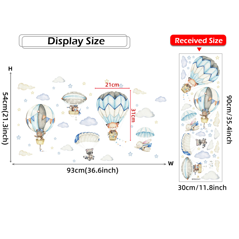 Cartoon Cute Animals Hot Air B - Baby Nursery Wall Stickers 评论和价格