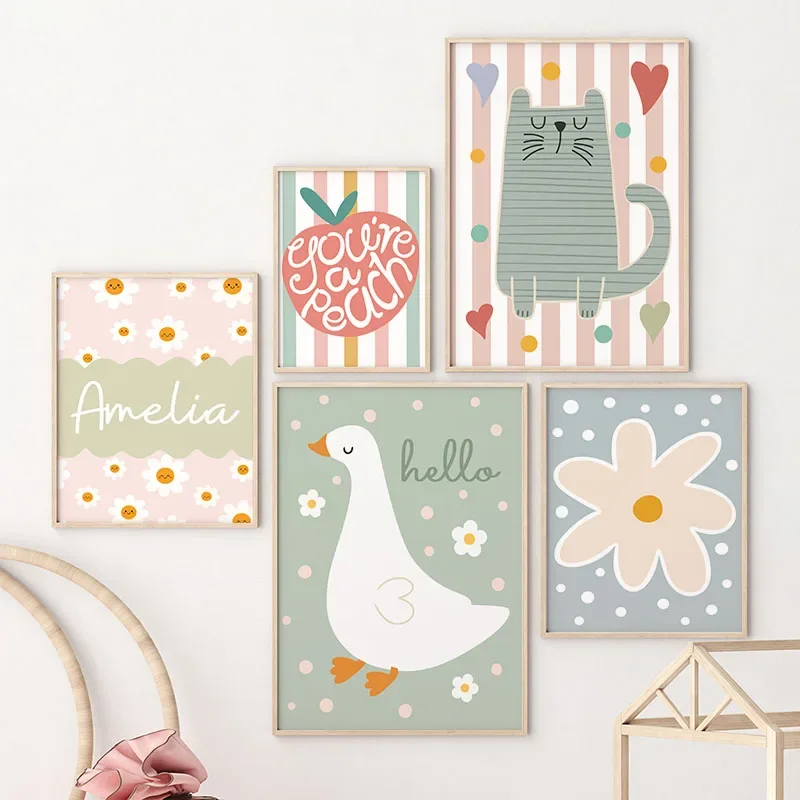Cartoon Cat Duck Bird Apple Cu - Baby Nursery Prints 评论和价格