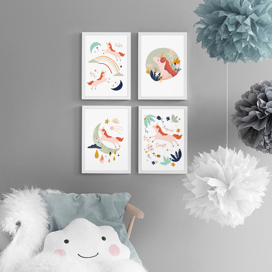 Girl Bedroom Wall Art Cartoon  - Baby Unicorn Nursery 评论和价格
