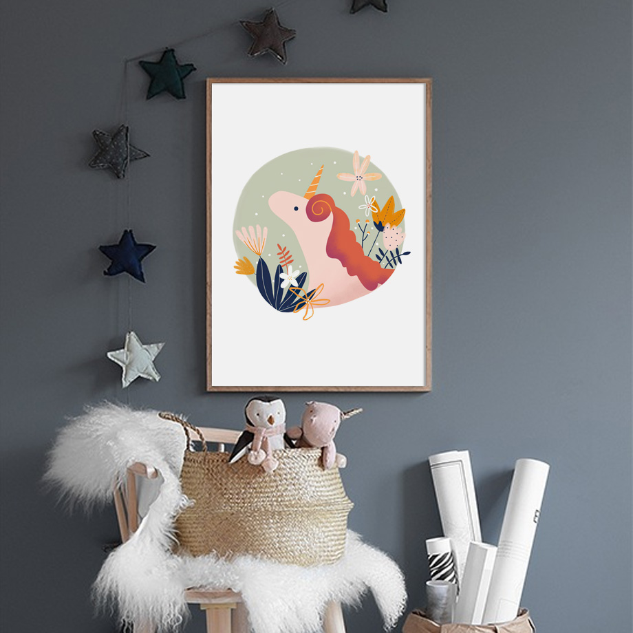 Girl Bedroom Wall Art Cartoon  - Baby Unicorn Nursery 评论和价格