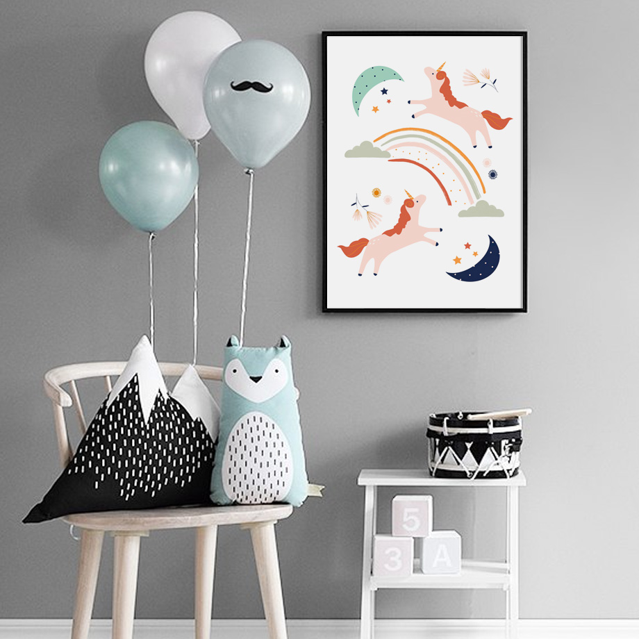 Girl Bedroom Wall Art Cartoon  - Baby Unicorn Nursery 评论和价格
