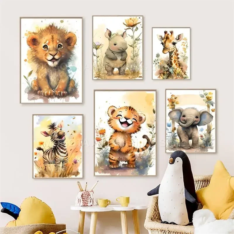 Watercolor Lion Giraffe Tiger  - Baby Nursery Prints 评论和价格