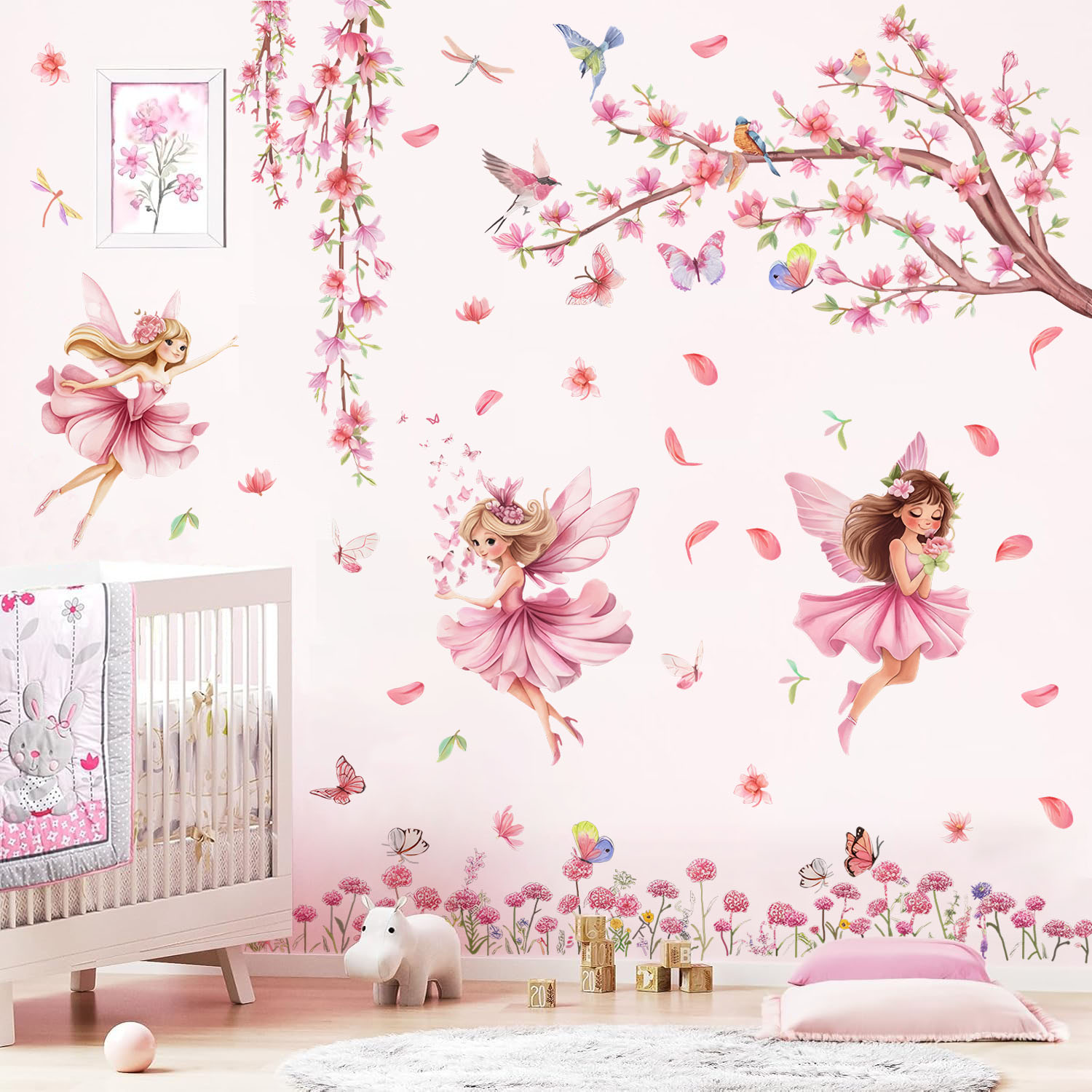 Pink Butterfly Tree Fairy Flow - Baby Nursery Wall Stickers 评论和价格