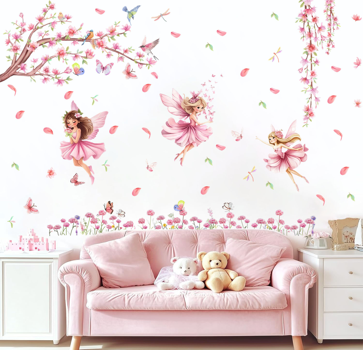 Pink Butterfly Tree Fairy Flow - Baby Nursery Wall Stickers 评论和价格