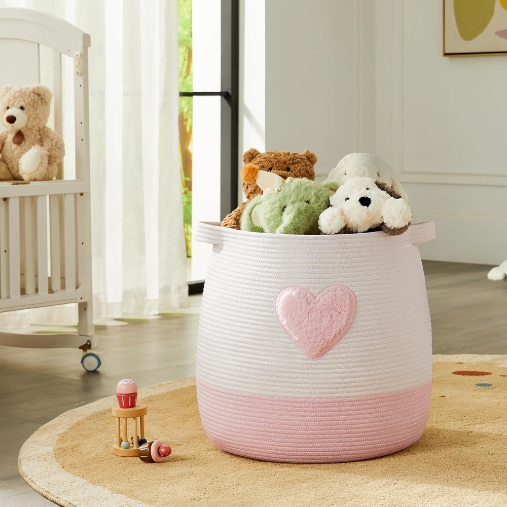 Pink Laundry Basket Hamper for - Baby Nursery Basket 评论和价格