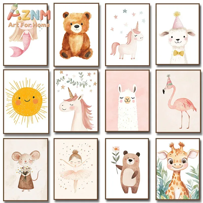 AZNM Watercolor Cute Animal Ca - Baby Unicorn Nursery 评论和价格