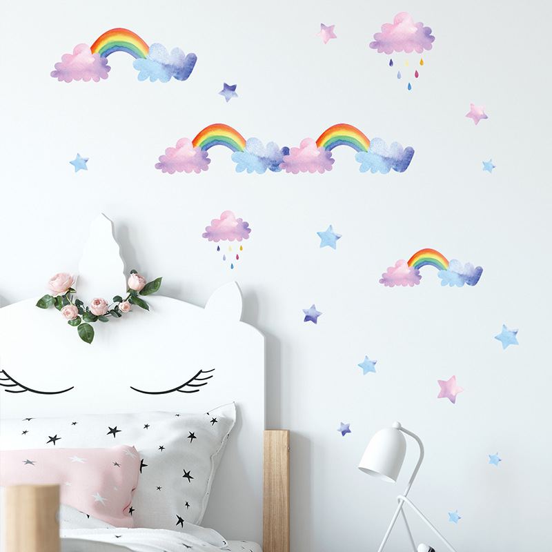 Cartoon Cloud Rainbow Wall Sti - Baby Nursery Wardrobe 评论和价格