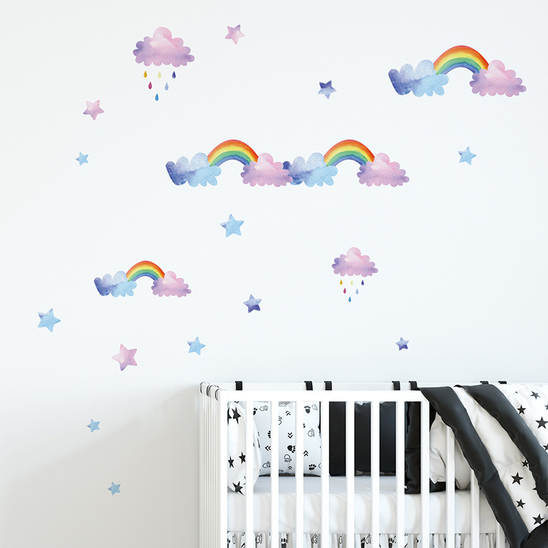Cartoon Cloud Rainbow Wall Sti - Baby Nursery Wardrobe 评论和价格