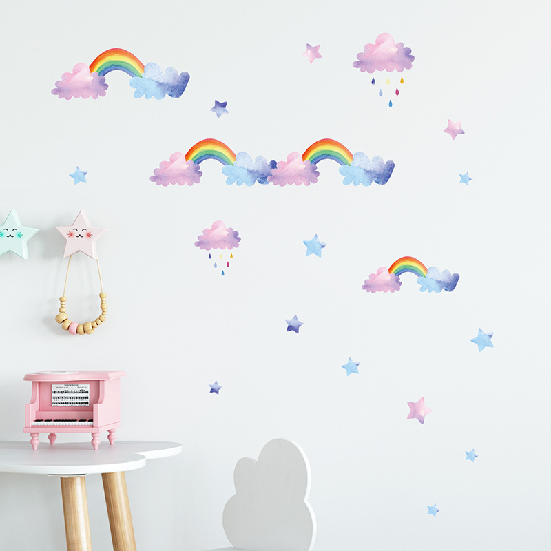 Cartoon Cloud Rainbow Wall Sti - Baby Nursery Wardrobe 评论和价格