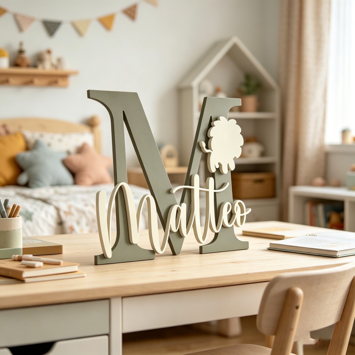 1Pc Custom Lion Name & Initial - Baby Nursery Baby 评论和价格