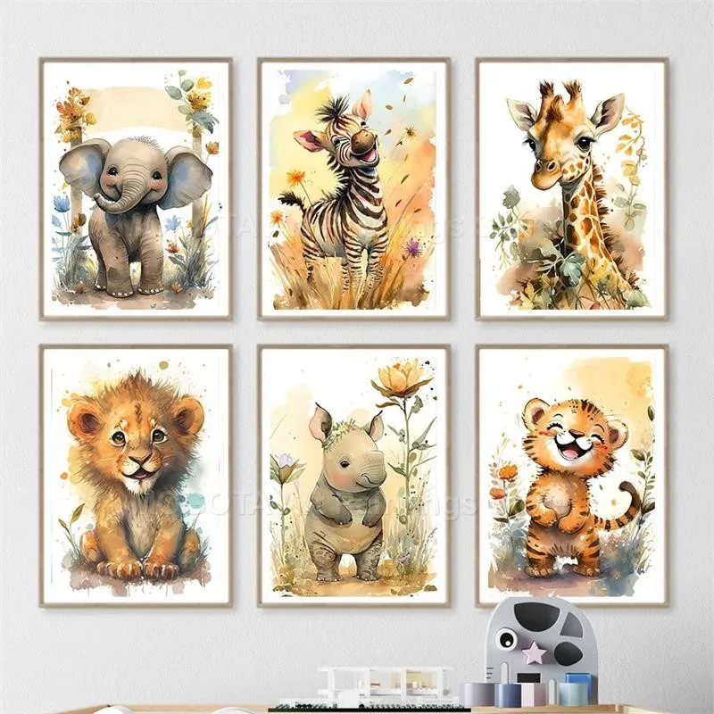 Watercolor Lion Giraffe Tiger  - Baby Nursery Prints 评论和价格