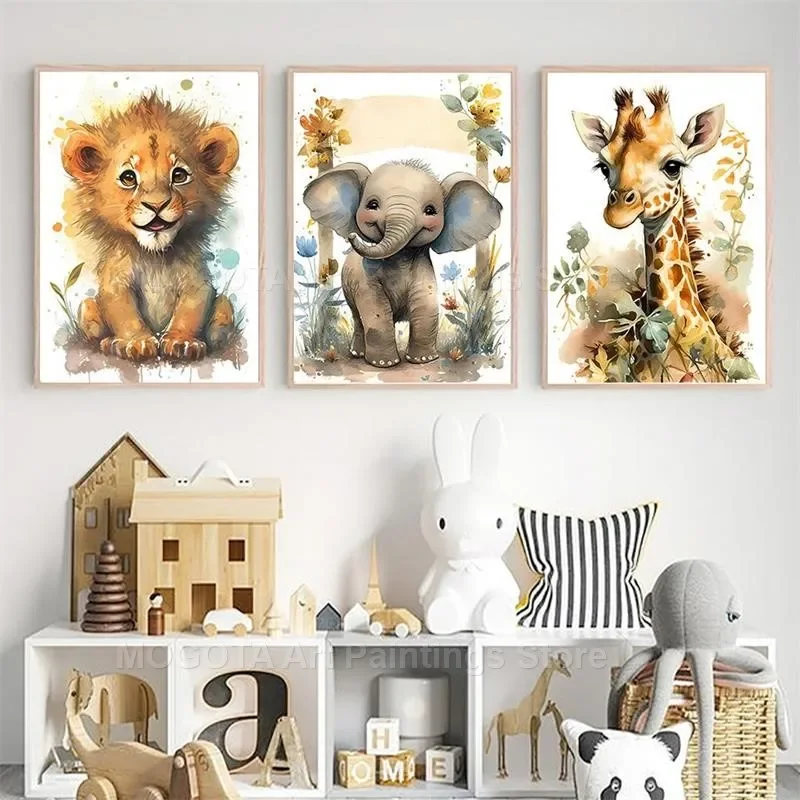 Watercolor Lion Giraffe Tiger  - Baby Nursery Prints 评论和价格