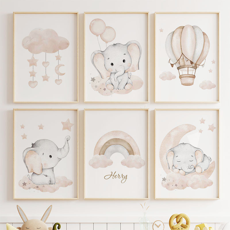 Cute Elephant Hot Balloon Moon - Baby Nursery Prints 评论和价格