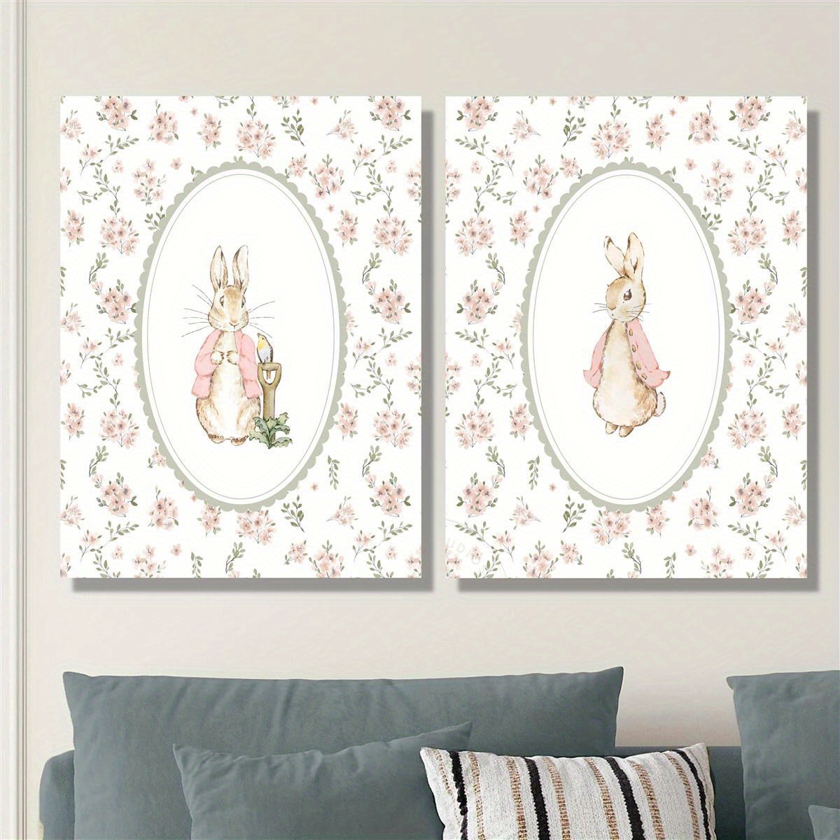 2pcs Retro Easter Rabbit Canva - Baby Nursery Prints 评论和价格