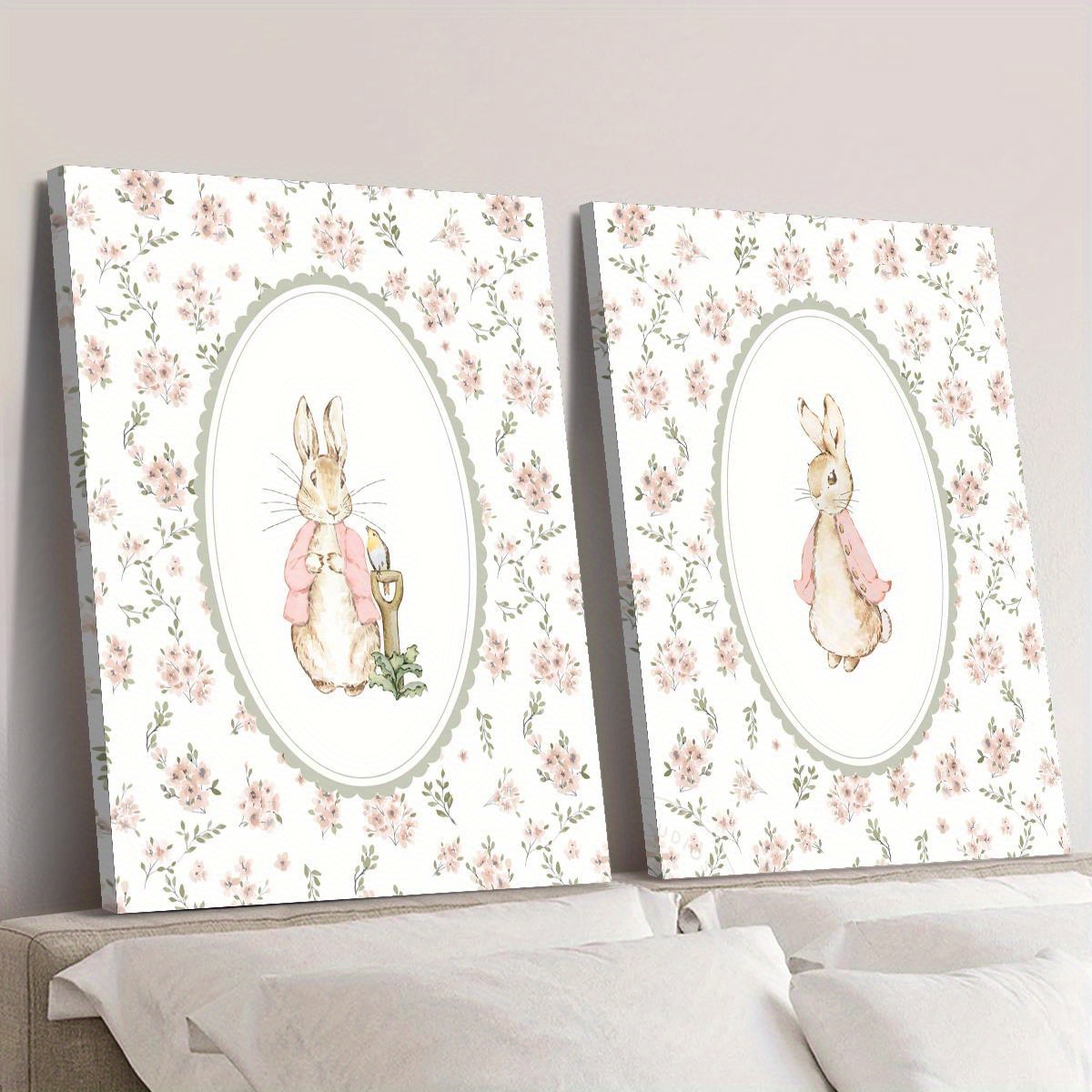 2pcs Retro Easter Rabbit Canva - Baby Nursery Prints 评论和价格