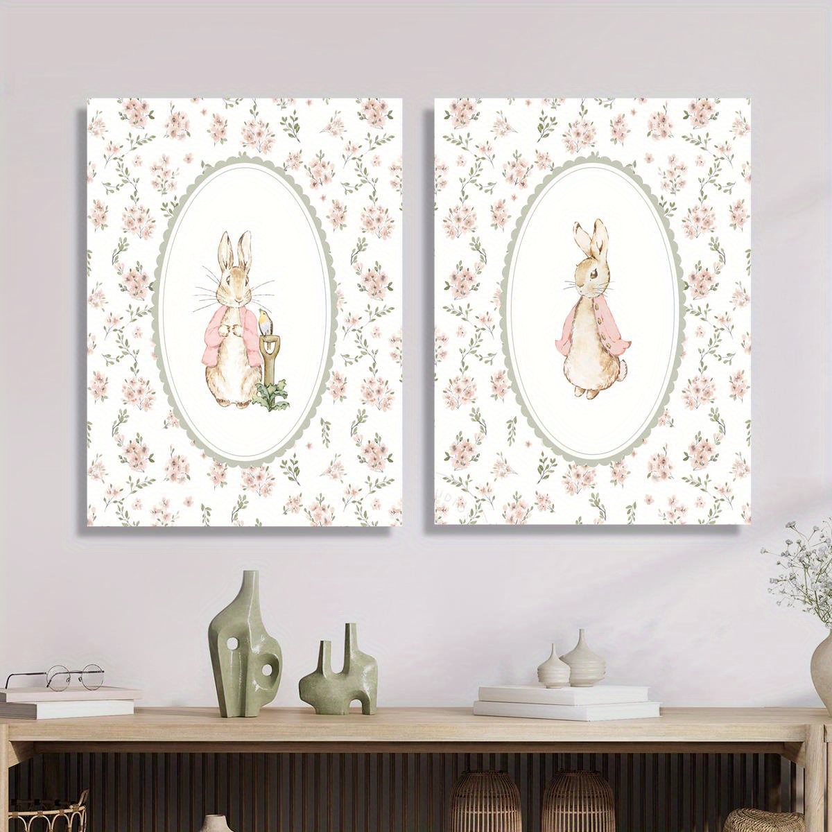 2pcs Retro Easter Rabbit Canva - Baby Nursery Prints 评论和价格